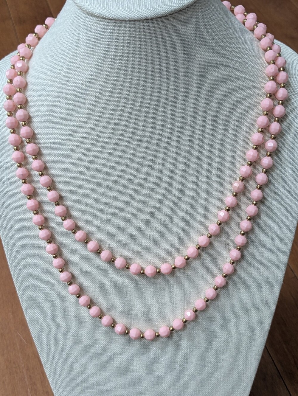 Vintage Pink Acrylic Bead Necklace – 54” Long Single Strand